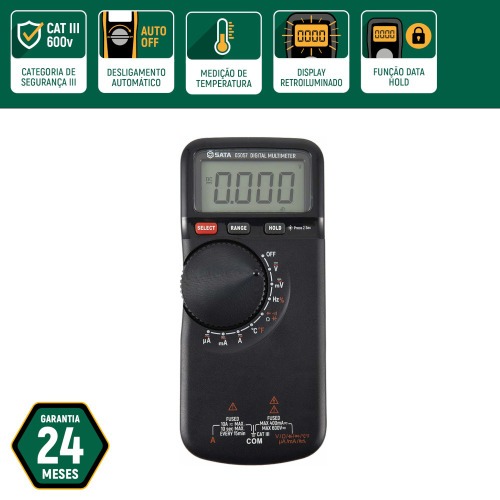 Mult�metro digital com medi��o de temperatura 600V CAT III DC/AC - ST03057