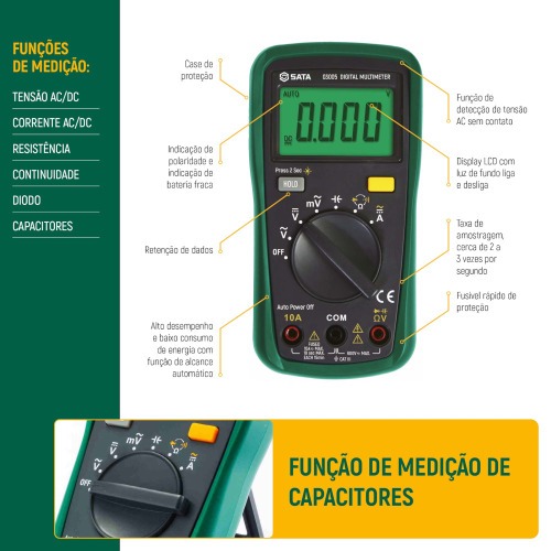 Multímetro digital mini 600V CAT III DC/AC - ST03005 Multímetro digital mini 600V CAT III DC/AC - ST03005