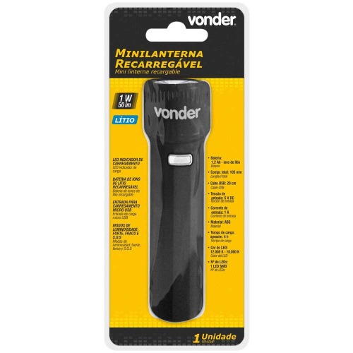 Lanterna mini a bateria recarreg�vel com 50 l�mens bateria de l�tio - 80.75.001.050