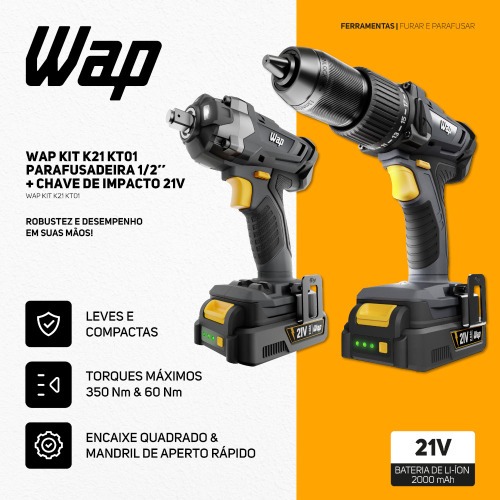 Combo Furadeira Parafusadeira de impacto K21 ID03 + Chave de impacto K21 CH01 21V - K21 KT01 110V/220V Combo Furadeira Parafusadeira de impacto K21 ID03 + Chave de impacto K21 CH01 21V - K21 KT01 110V/220V