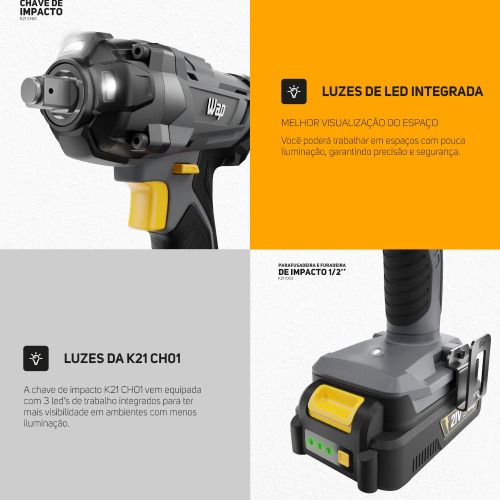 Combo Furadeira Parafusadeira de impacto K21 ID03 + Chave de impacto K21 CH01 21V - K21 KT01 110V/220V Combo Furadeira Parafusadeira de impacto K21 ID03 + Chave de impacto K21 CH01 21V - K21 KT01 110V/220V