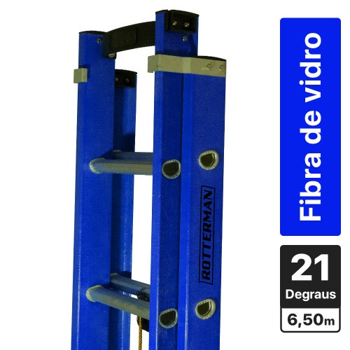 Escada de fibra de vidro extensível 3,8 x 6,5 m 21 degraus - Premium Escada de fibra de vidro extensível 3,8 x 6,5 m 21 degraus - Premium