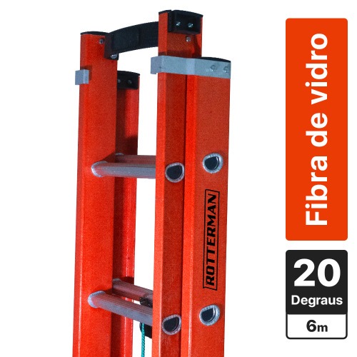 Escada de fibra de vidro extensível 3,60 x 6 m 20 degraus - ESC36060 Escada de fibra de vidro extensível 3,60 x 6 m 20 degraus - ESC36060