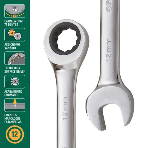 Chave combinada com catraca 12 mm a�o cromo van�dio - ST43205ST