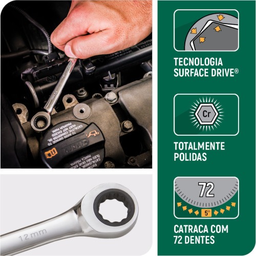 Chave combinada com catraca 12 mm a�o cromo van�dio - ST43205ST