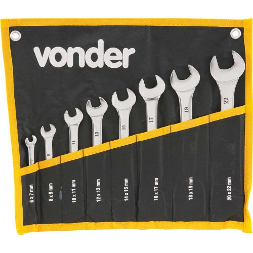 Jogo de chaves fixa 6 a 22 mm a�o cromo van�dio 8 pe�as 