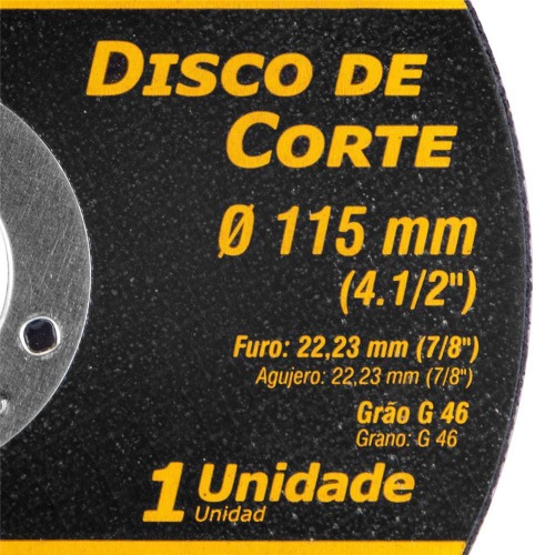 Disco de corte para metal e inox 4.1/2