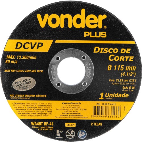 Disco de corte para metal e inox 4.1/2