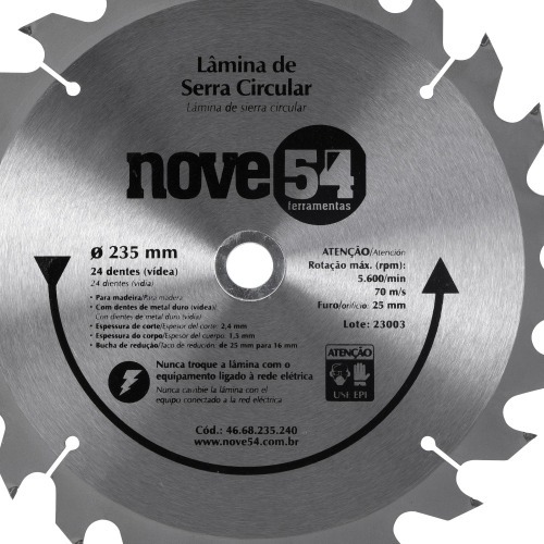 Disco de serra para madeira 235 x 25 mm 24 dentes Disco de serra para madeira 235 x 25 mm 24 dentes