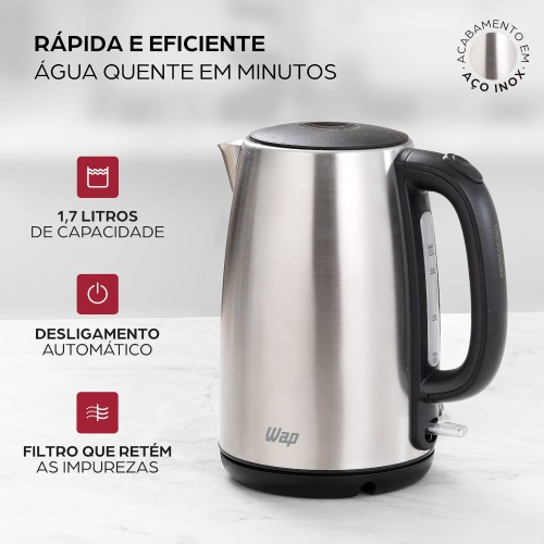 Chaleira elétrica 1,7 litros 1200 watts em aço inox - Prosdócimo WCE1 110V Chaleira elétrica 1,7 litros 1200 watts em aço inox - Prosdócimo WCE1 110V