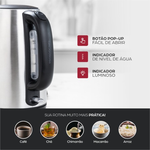 Chaleira elétrica 1,7 litros 1200 watts em aço inox - Prosdócimo WCE1 110V Chaleira elétrica 1,7 litros 1200 watts em aço inox - Prosdócimo WCE1 110V