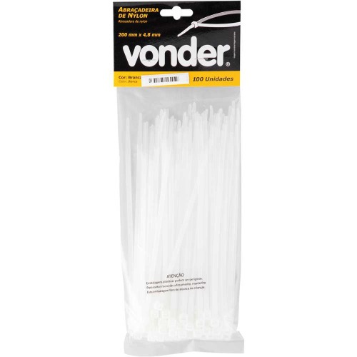 Abra�adeira de nylon branca 4,8 mm x 20 cm com 100 pe�as