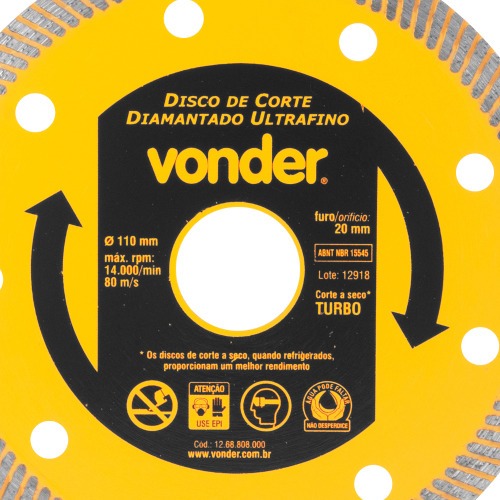 Disco diamantado turbo 110 mm para porcelanato - Ultrafino