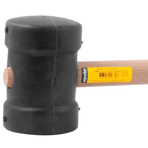 Martelo de borracha 80 mm preto cabo em madeira 