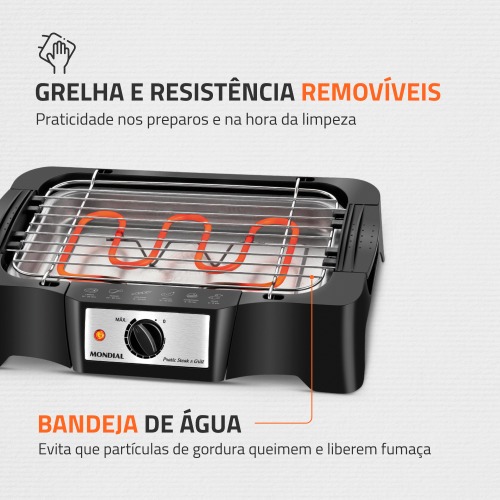 Churrasqueira el�trica port�til 1.200 watts Pratic Steak & Grill - CH-07  110V