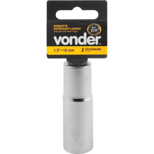 Soquete estriado longo 18 mm encaixe 1/2 Soquete estriado longo 18 mm encaixe 1/2