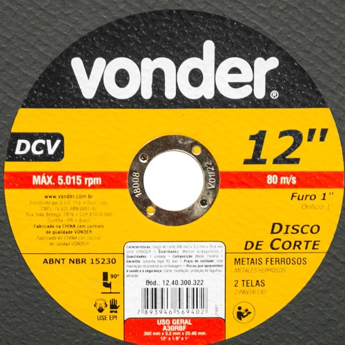 Disco de corte 300 x 3,2 x 25,4 mm - DCV Disco de corte 300 x 3,2 x 25,4 mm - DCV