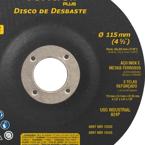 Disco de desbaste para metal 115 x 6,4 x 22,23 mm - VDA64