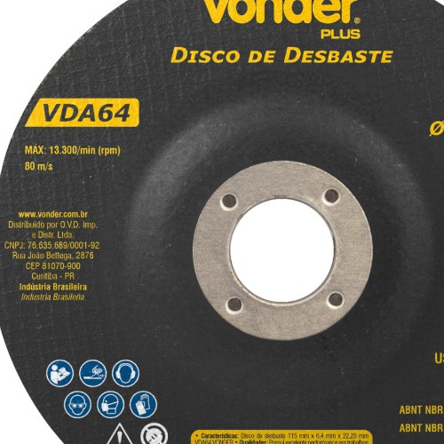 Disco de desbaste para metal 115 x 6,4 x 22,23 mm - VDA64