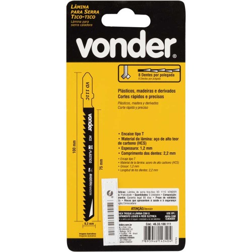 L�mina serra tico tico 100 mm 8 dentes para madeira  5 pe�as - VD 111C 