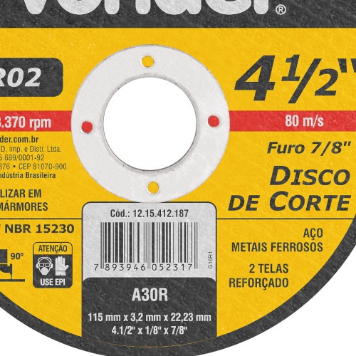 Disco de corte 115 x 3,2 x 22,23 mm - VDR02