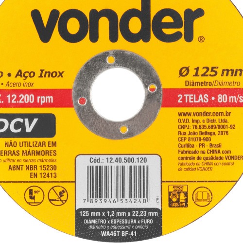 Disco de corte 125 x 1,2 x 22,23 mm DCV Disco de corte 125 x 1,2 x 22,23 mm DCV
