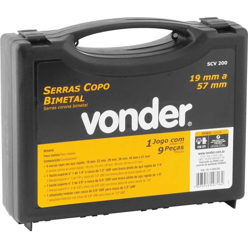 Jogo de serra copo bimetal 19 � 57 mm com 9 pe�as  - SCV 200