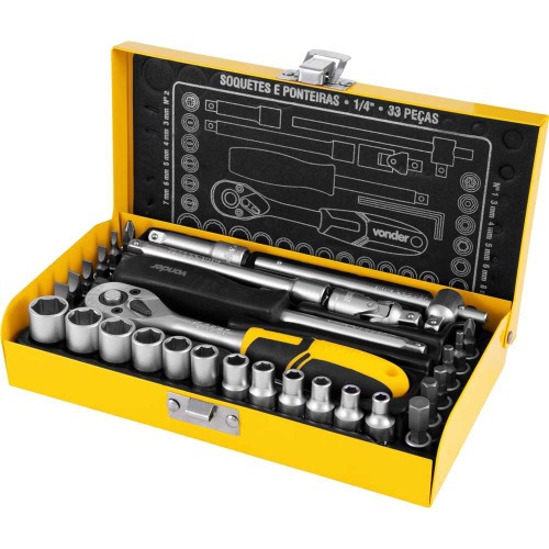 Jogo de soquetes e ponteiras encaixe de 1/4