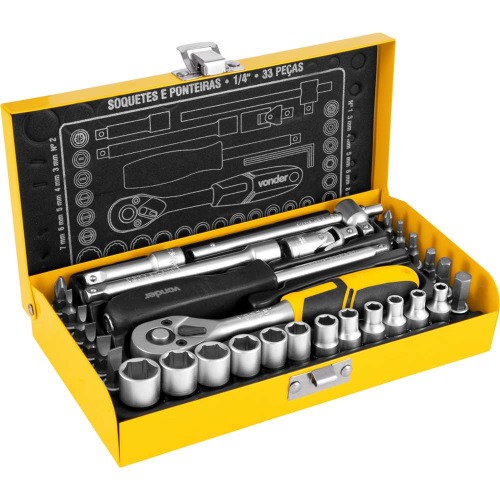 Jogo de soquetes e ponteiras encaixe de 1/4