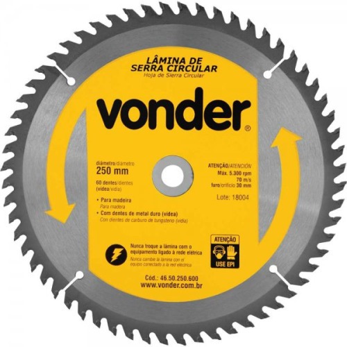 Disco de serra para madeira 250 x 30 mm 60 dentes