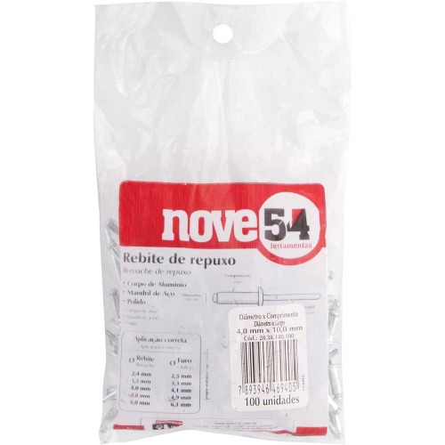 Rebite de repuxo em alum�nio 4,0 x 10 mm com 100 pe�as