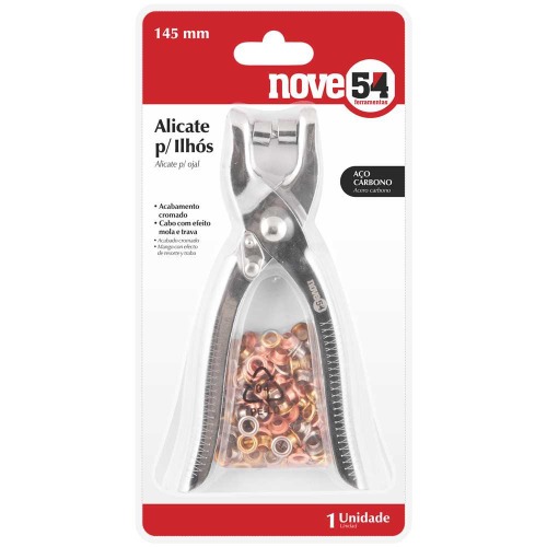 Alicate para ilhos em a�o cromado com 100 ilhoses
