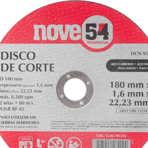 Disco de corte metal e inox 180 x 1,6 x 22,23 mm 