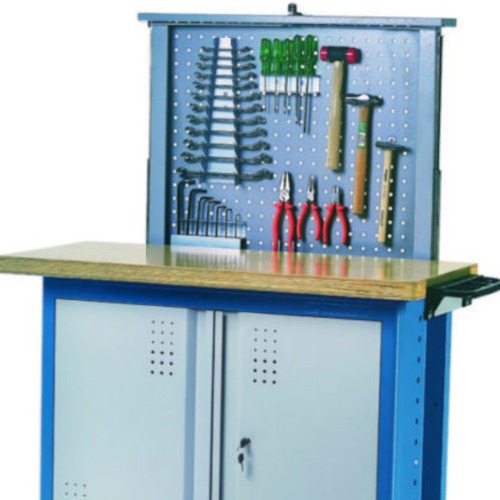 Bancada móvel com 2 portas e tampo de madeira + painel retrátil - 2007 Bancada móvel com 2 portas e tampo de madeira + painel retrátil - 2007