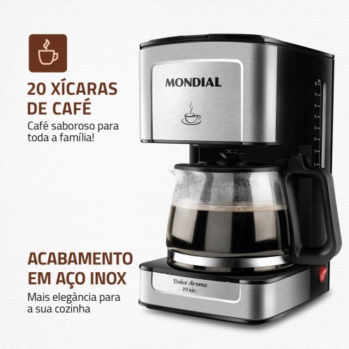 Cafeteira el�trica 550W jarra de vidro 20 x�caras Dolce Arome - C-43-20X-SI  110V