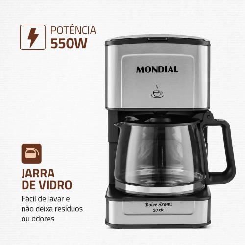 Cafeteira el�trica 550W jarra de vidro 20 x�caras Dolce Arome - C-43-20X-SI  110V