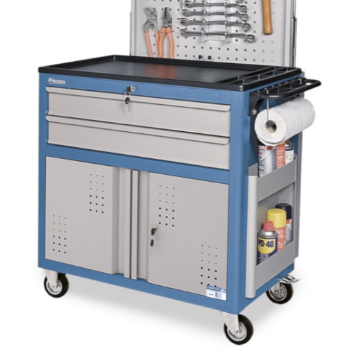 Carrinho para ferramentas fechado com 2 gavetas porta inferior e painel retr�til