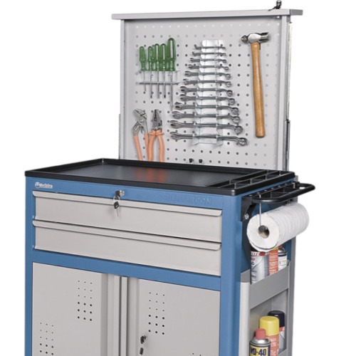 Carrinho para ferramentas fechado com 2 gavetas porta inferior e painel retr�til