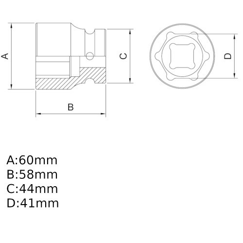 Soquete sextavado de impacto 41 mm encaixe 3/4 Soquete sextavado de impacto 41 mm encaixe 3/4