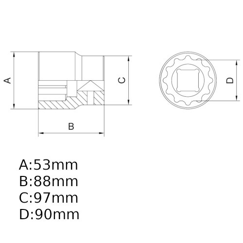 Soquete estriado 70 mm encaixe 1