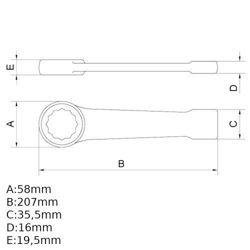 Chave estrela de bater 36 mm a�o cromo van�dio