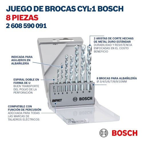 Jogo de broca para concreto 3 a 10 mm com 8 pe�as - CYL-1