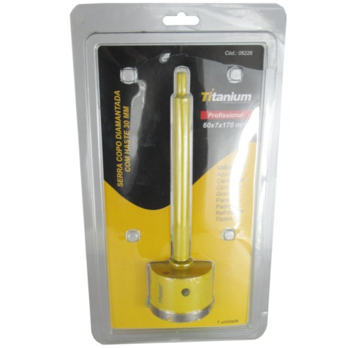 Serra copo diamantada 60 mm com haste encaixe 3/8