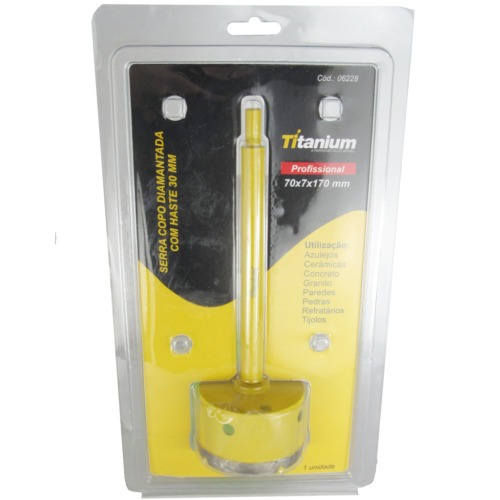 Serra copo diamantada 70 mm com haste encaixe 3/8