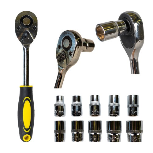 Jogo de soquete sextavado 10 a 22 mm encaixe 1/2 Jogo de soquete sextavado 10 a 22 mm encaixe 1/2