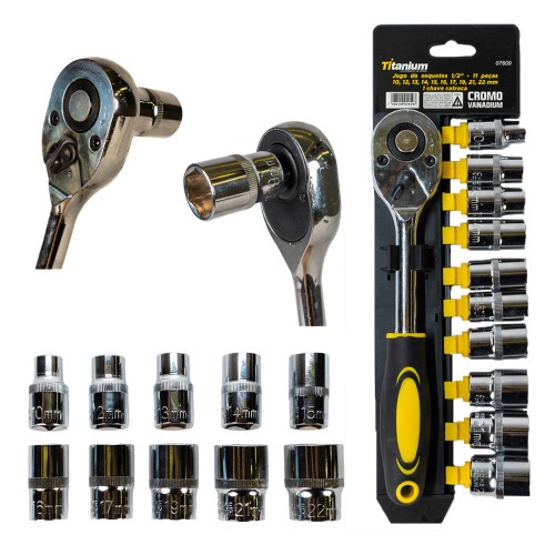 Jogo de soquete sextavado 10 a 22 mm encaixe 1/2 Jogo de soquete sextavado 10 a 22 mm encaixe 1/2