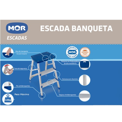 Escada banqueta de alumínio 2 degraus + patamar - 5107 Escada banqueta de alumínio 2 degraus + patamar - 5107