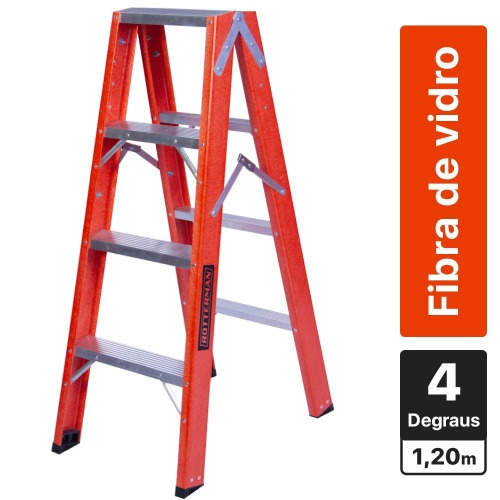 Escada tesoura dupla em fibra de vidro 4 degraus 1,20 m - ESC04120 