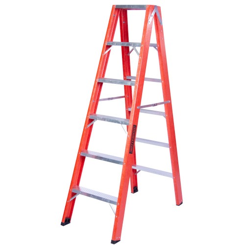 Escada tesoura dupla em fibra de vidro 6 degraus 1,80 m - ESC06180
