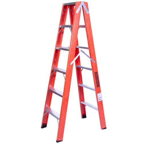 Escada tesoura dupla em fibra de vidro 6 degraus 1,80 m - ESC06180